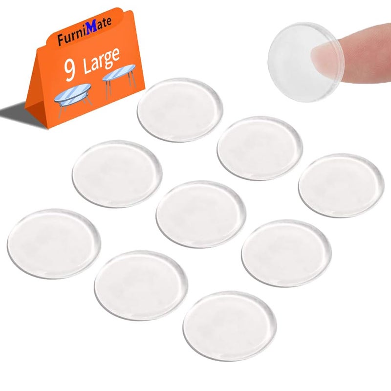 FURNIMATE وسادات مطاطية شفافة كبيرة 9 قطع 1.2 بوصة وسادات زجاجية دائرية لسطح قطع الزجاج - Image 1